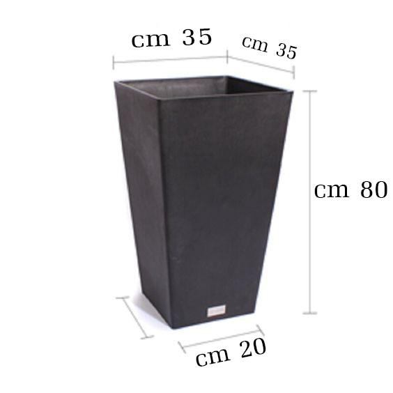 Một cch gc cạnh ấn tượng để trưng by cc loại cy trong nh v ngoi trời. Chậu chữ nhật vt  cao 80 cm, với khoang rộng ri c thể chứa cy lớn hoặc thậm ch cy nhỏ. N được lm từ xi măng nhẹ đc với lưới thủy tinh gia cố pha trong, một vật liệu c kiểu dng đẹp v mịn cũng như chắc chắn. 
Mu trắng, đen, xm, nu ty chọn.
